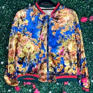 Floral Velvet Bomber Jacket - Multicolor